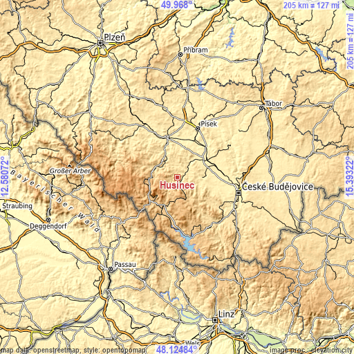 Topographic map of Husinec