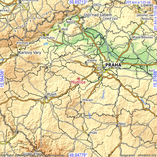 Topographic map of Hudlice