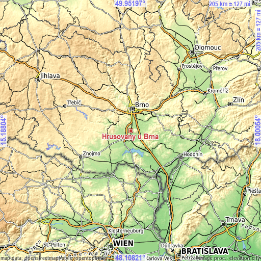 Topographic map of Hrušovany u Brna