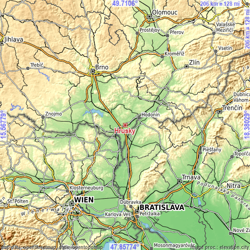 Topographic map of Hrušky