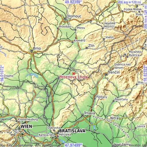 Topographic map of Hroznová Lhota