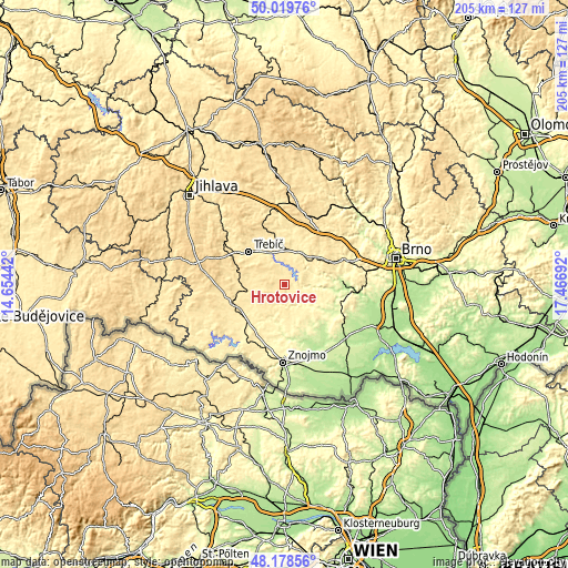 Topographic map of Hrotovice
