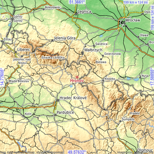 Topographic map of Hronov
