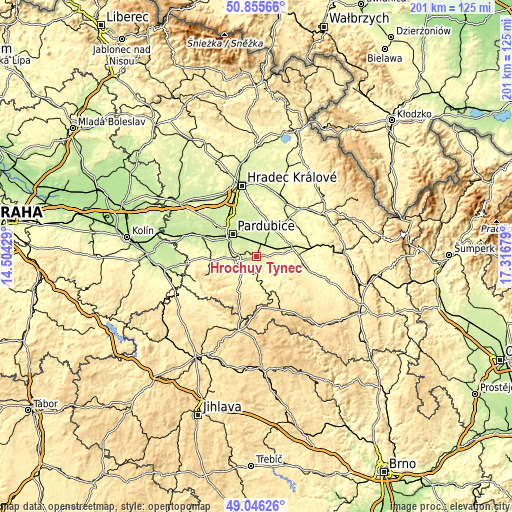 Topographic map of Hrochův Týnec