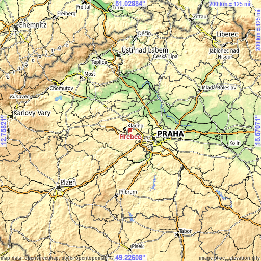 Topographic map of Hřebeč