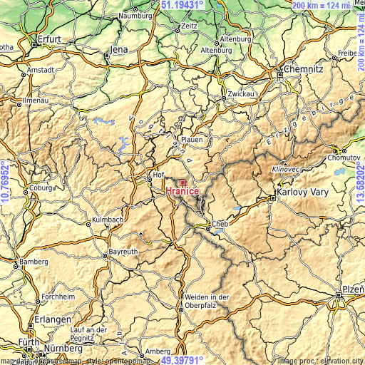 Topographic map of Hranice