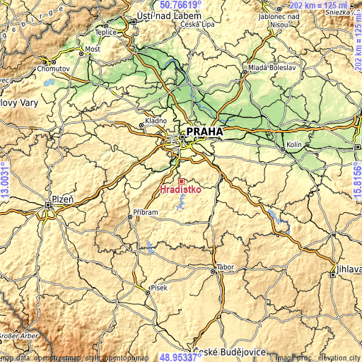 Topographic map of Hradištko