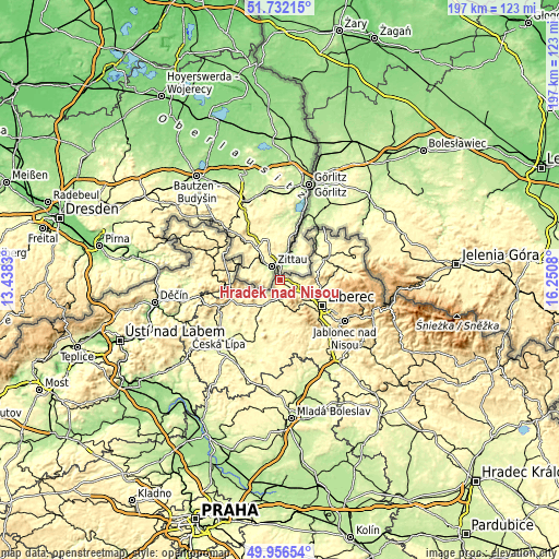 Topographic map of Hrádek nad Nisou