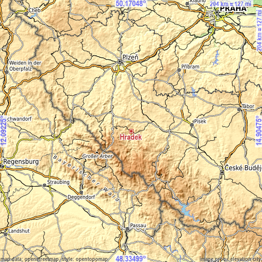 Topographic map of Hrádek