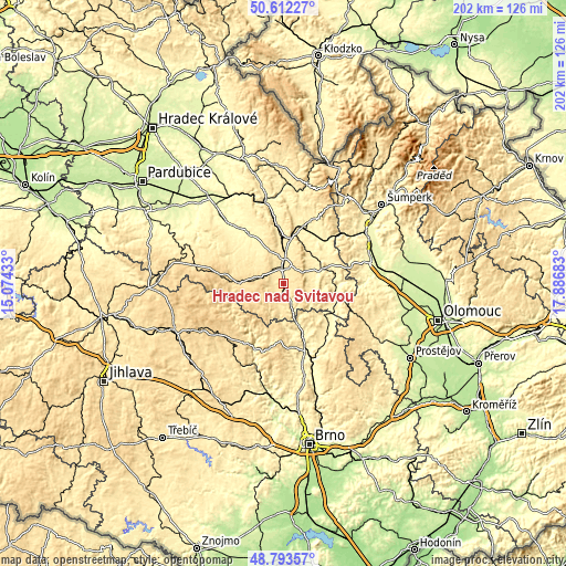 Topographic map of Hradec nad Svitavou