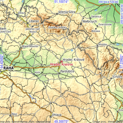 Topographic map of Hradec Králové