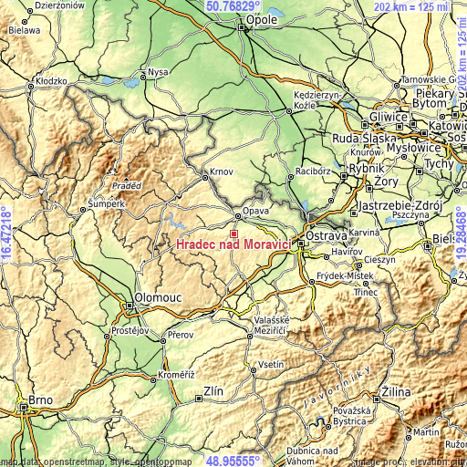 Topographic map of Hradec nad Moravici