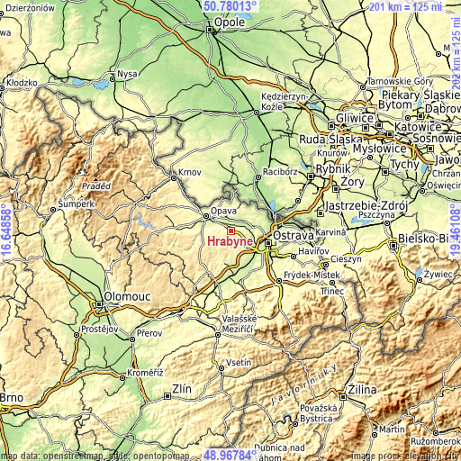 Topographic map of Hrabyně