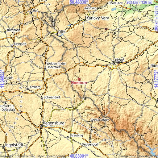 Topographic map of Hostouň