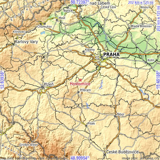 Topographic map of Hostomice