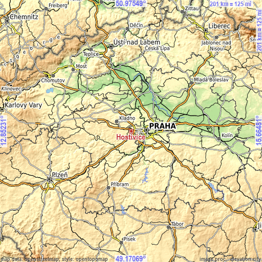 Topographic map of Hostivice