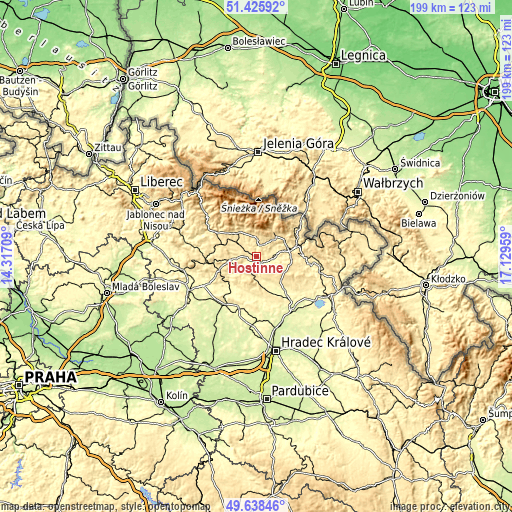 Topographic map of Hostinné