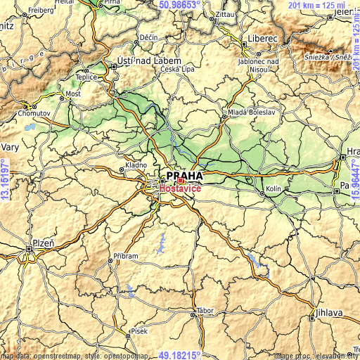 Topographic map of Hostavice