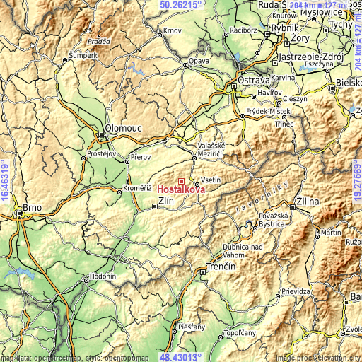 Topographic map of Hošťálková