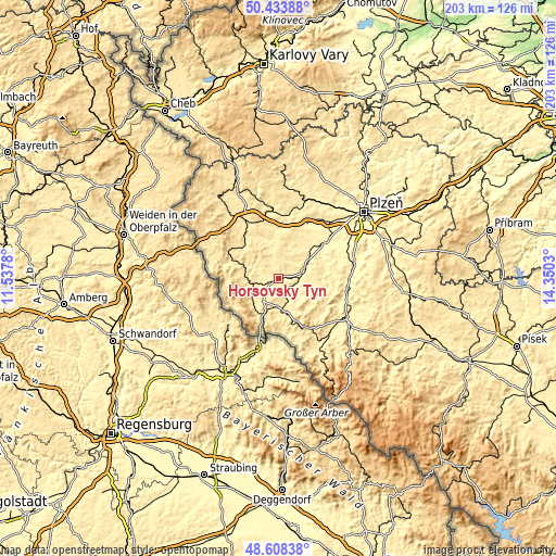 Topographic map of Horšovský Týn