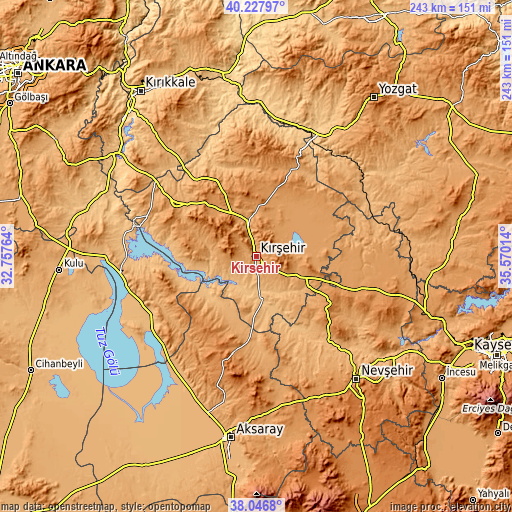 Topographic map of Kırşehir