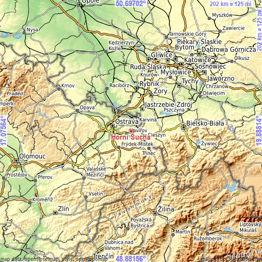 Topographic map of Horní Suchá
