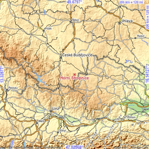 Topographic map of Horní Stropnice