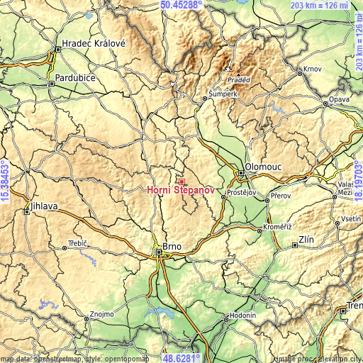 Topographic map of Horní Štěpánov