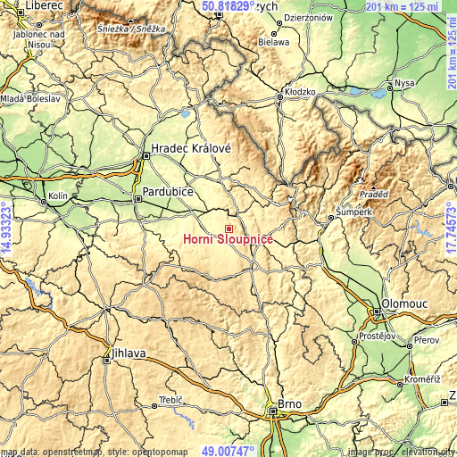 Topographic map of Horní Sloupnice