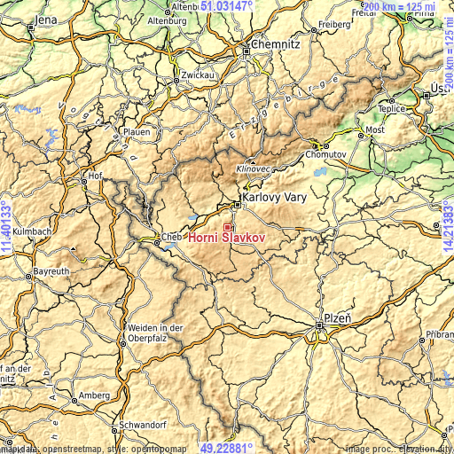 Topographic map of Horní Slavkov