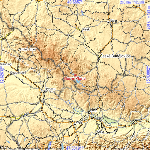 Topographic map of Horní Planá