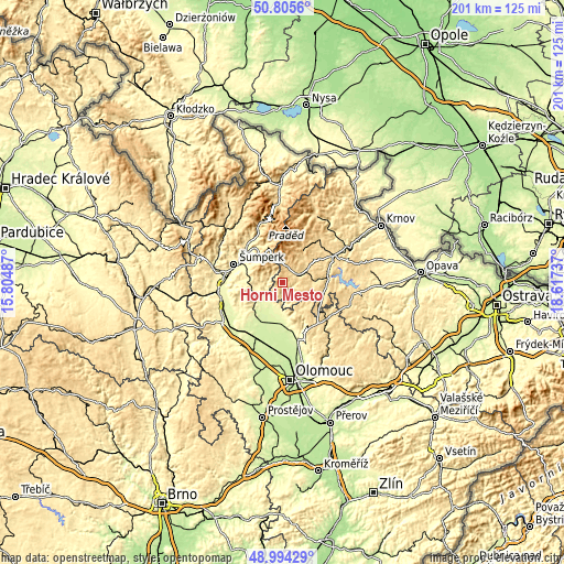 Topographic map of Horní Město