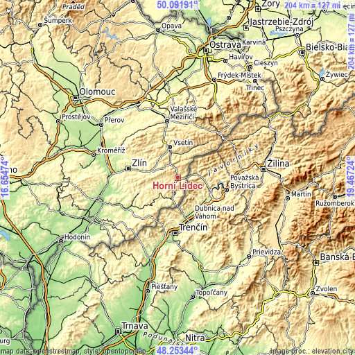 Topographic map of Horní Lideč