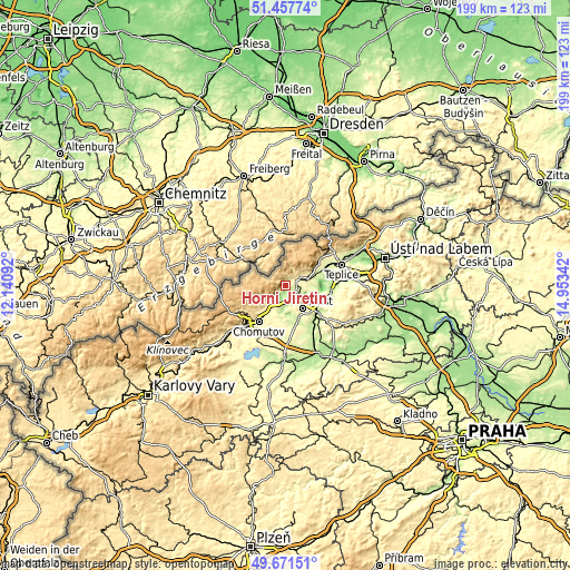 Topographic map of Horní Jiřetín