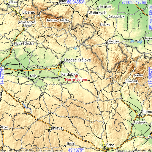 Topographic map of Horní Jelení