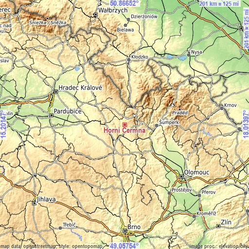 Topographic map of Horní Čermná