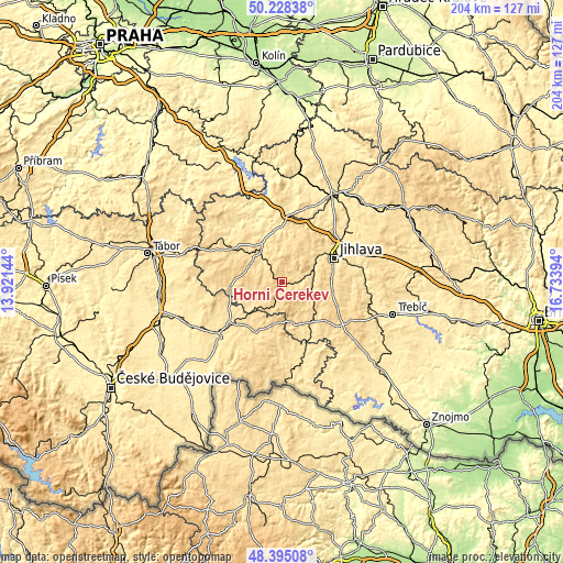 Topographic map of Horní Cerekev