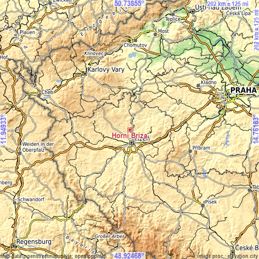 Topographic map of Horní Bříza