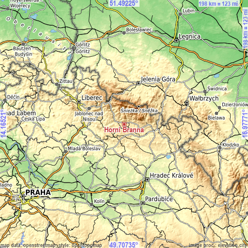 Topographic map of Horní Branná