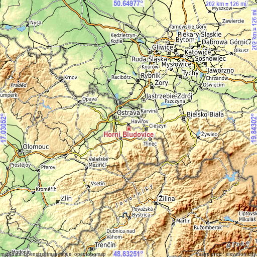 Topographic map of Horní Bludovice