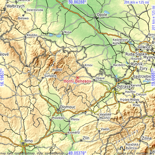 Topographic map of Horní Benešov