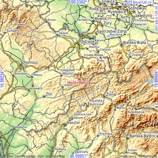 Topographic map of Horní Bečva