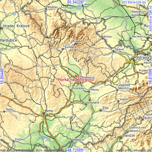 Topographic map of Horka nad Moravou