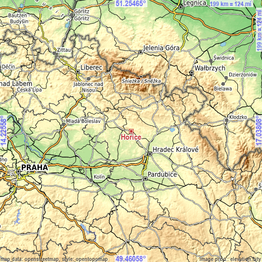 Topographic map of Hořice