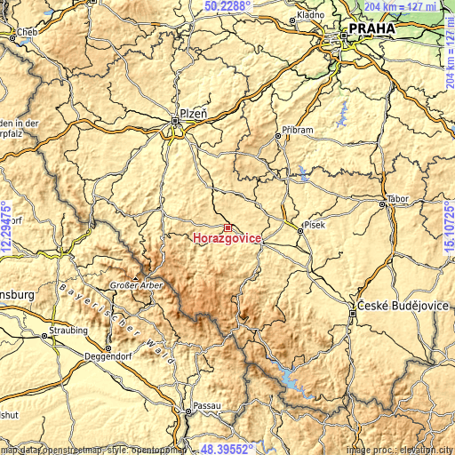 Topographic map of Horažďovice