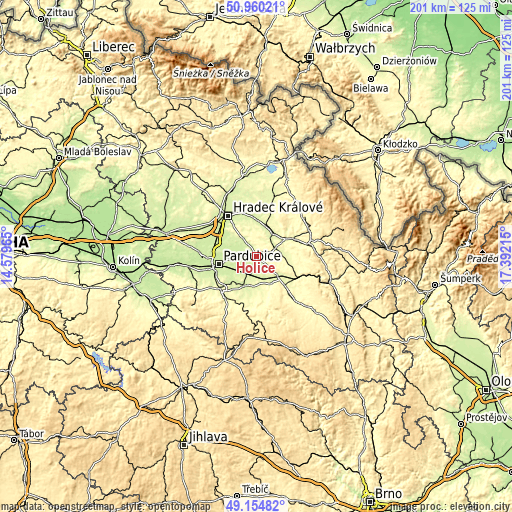 Topographic map of Holice