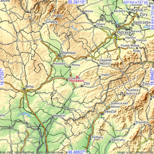 Topographic map of Holešov