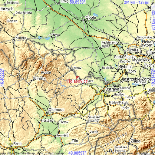 Topographic map of Holasovice