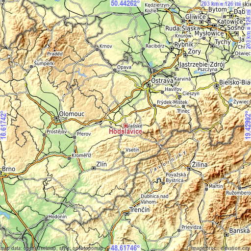 Topographic map of Hodslavice