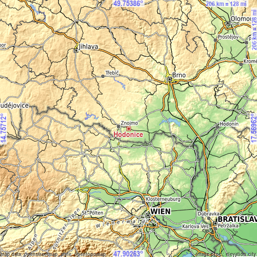 Topographic map of Hodonice